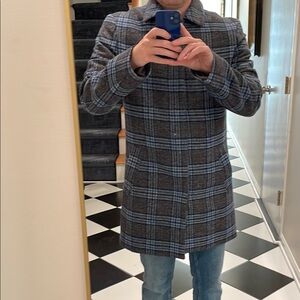 Men's Plaid Paisley & Gray Wool Coat - Blue and Brown, NWOT